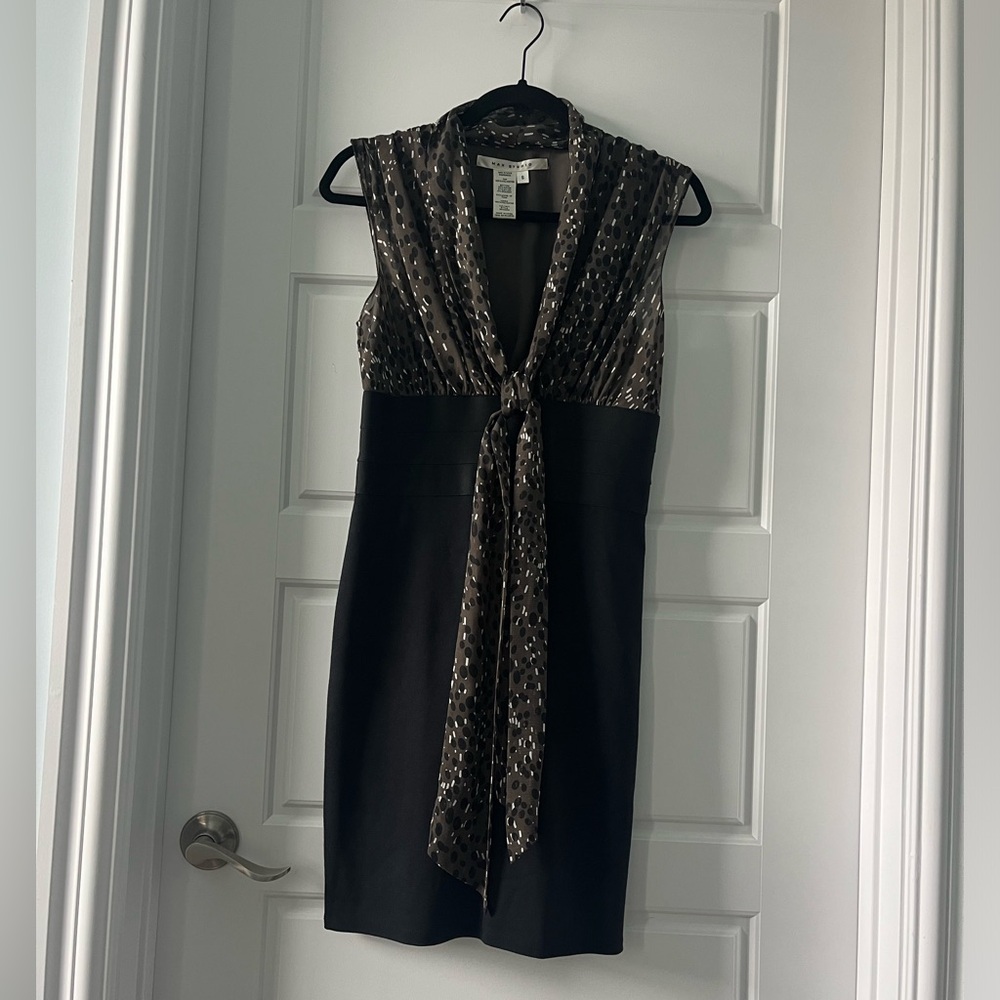 Max Studio Brown & Black Tie-Front Dress